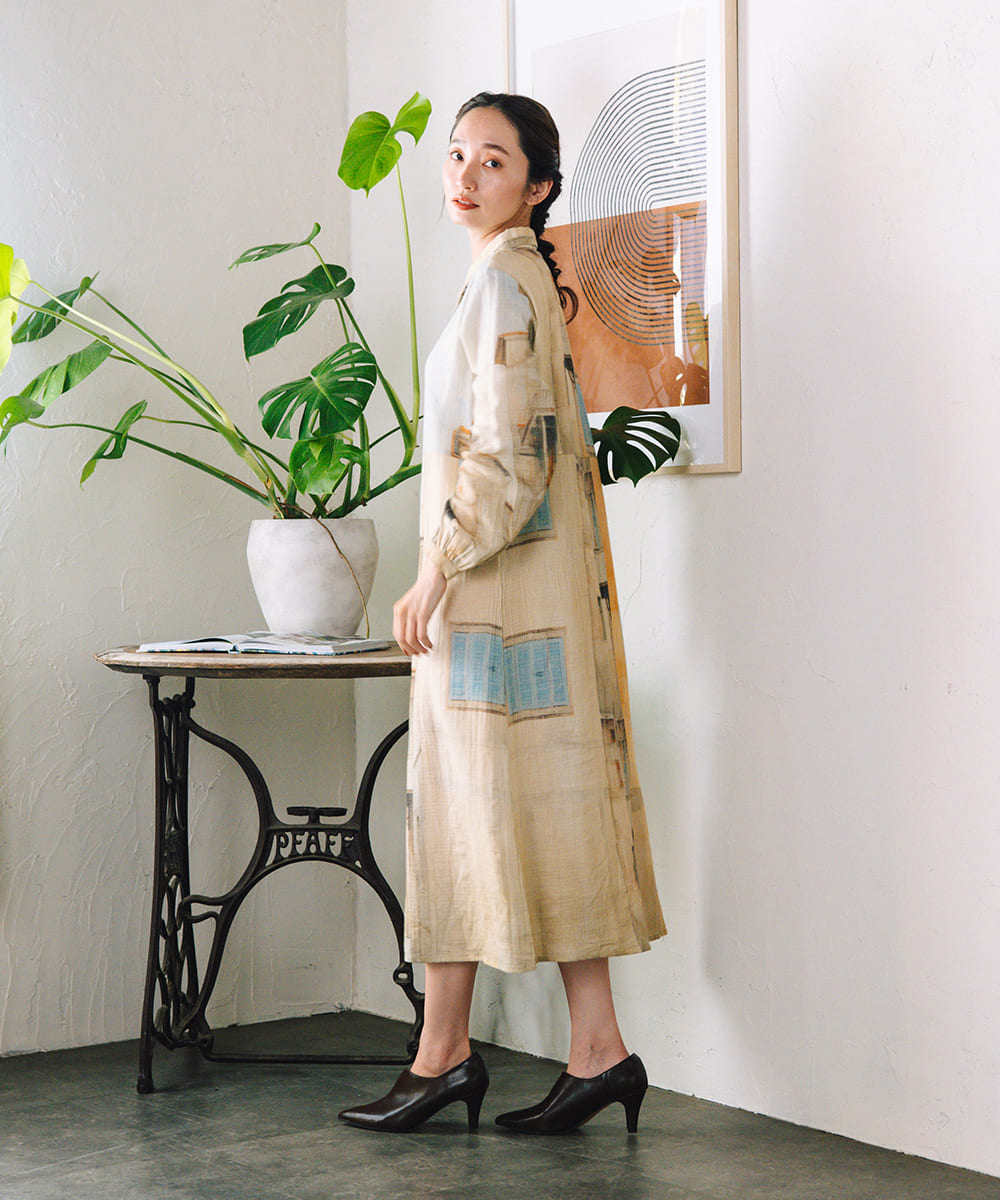 INDESIGN シティスケープコラージュプリントワンピース