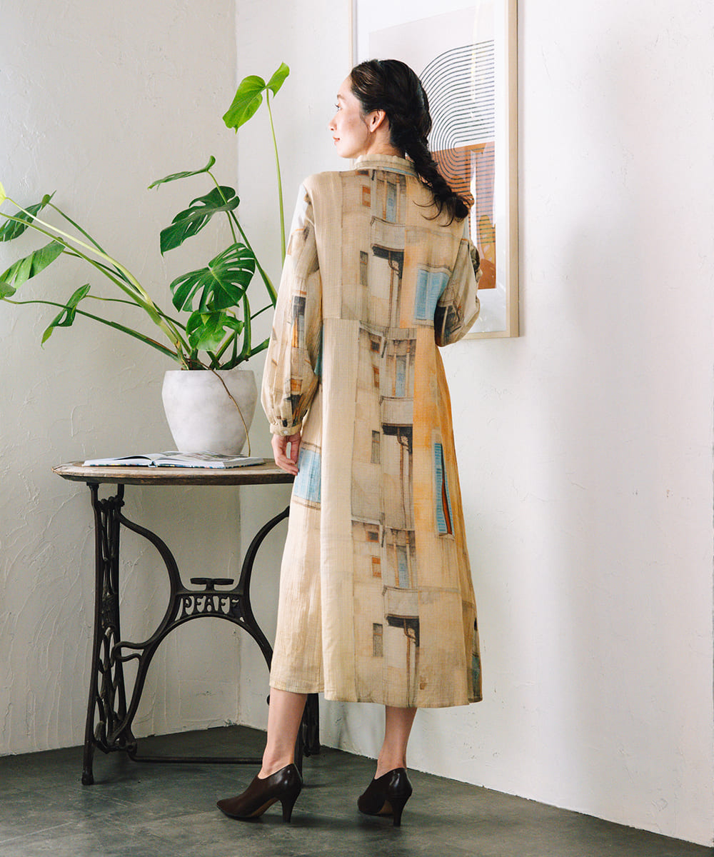 INDESIGN シティスケープコラージュプリントワンピース