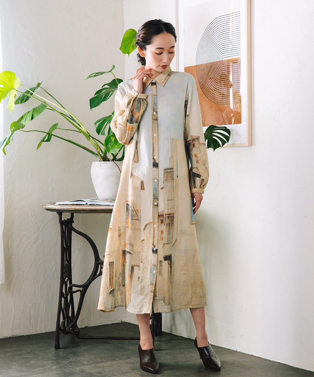 大きいサイズ レディース シャツワンピース プリントシャツ ロングワンピース 羽織り｜sabstreet my standard(サブストリートマイスタンダード)
