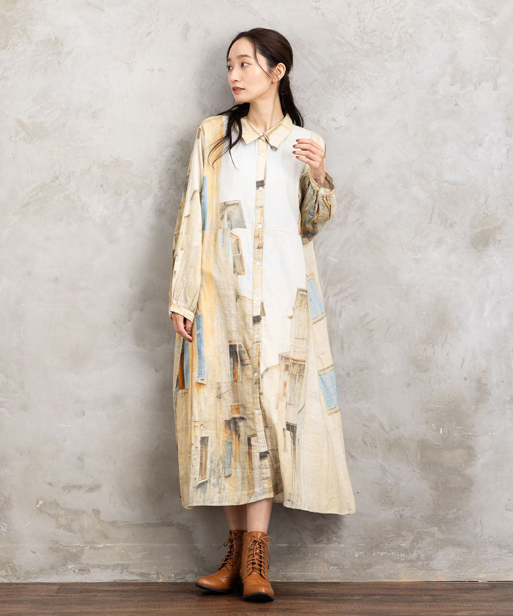 INDESIGN シティスケープコラージュプリントワンピース