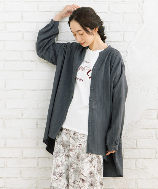 21号(6L～) 楊柳ジャカードシャツチュニック