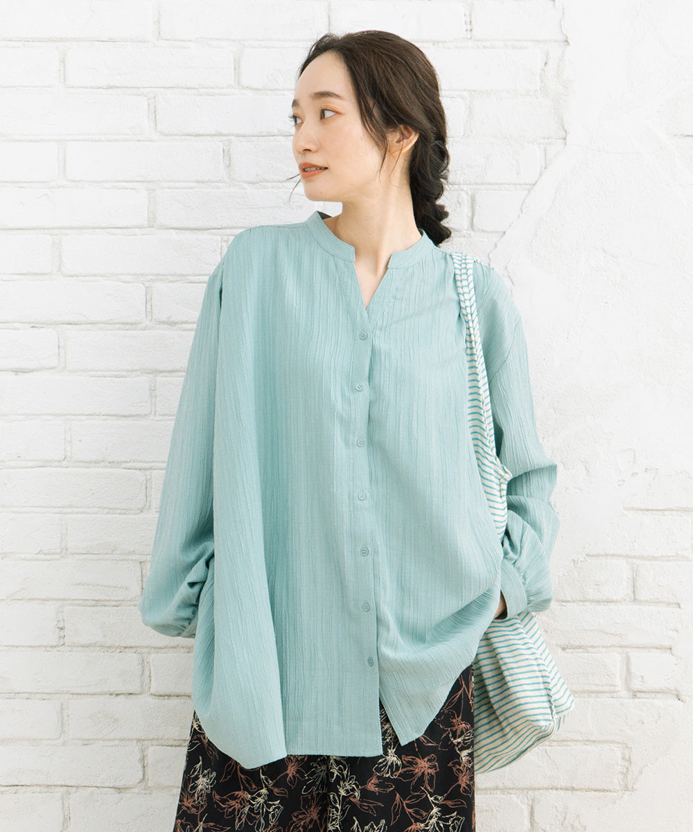 大きいサイズ レディース シャツチュニック 楊柳ジャカード 丈長め｜sabstreet my standard(サブストリートマイスタンダード)