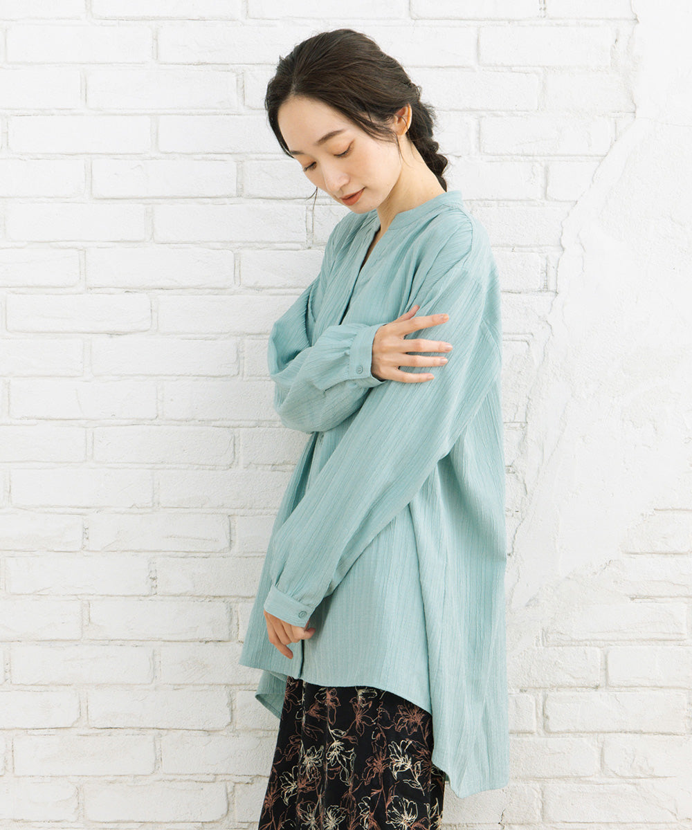 21号(6L～) 楊柳ジャカードシャツチュニック