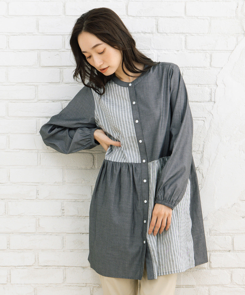 大きいサイズ レディース チュニック パッチワーク ウエスト切替｜sabstreet my standard(サブストリートマイスタンダード)