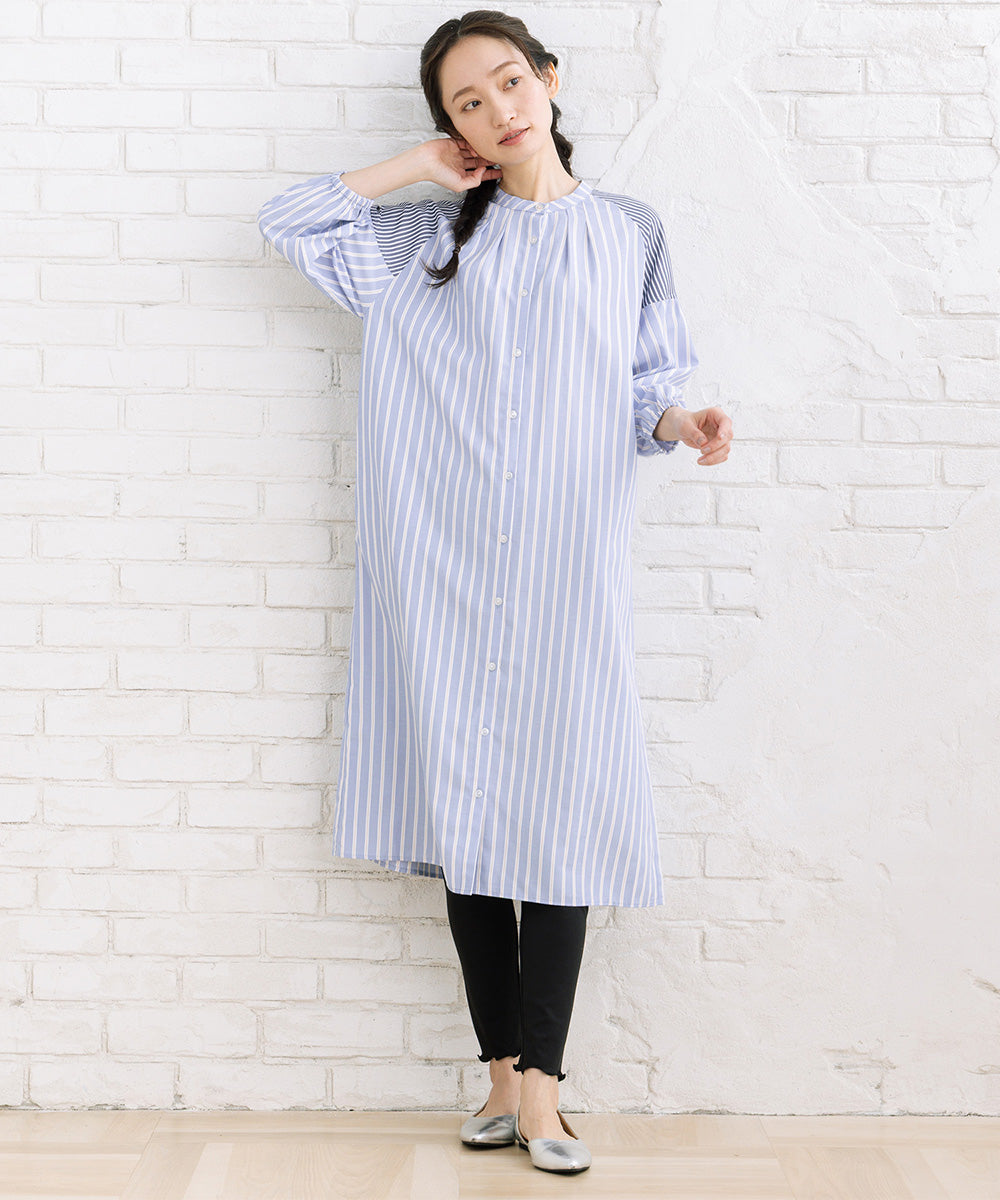 FONTLAB ストライプバンドカラーシャツワンピース