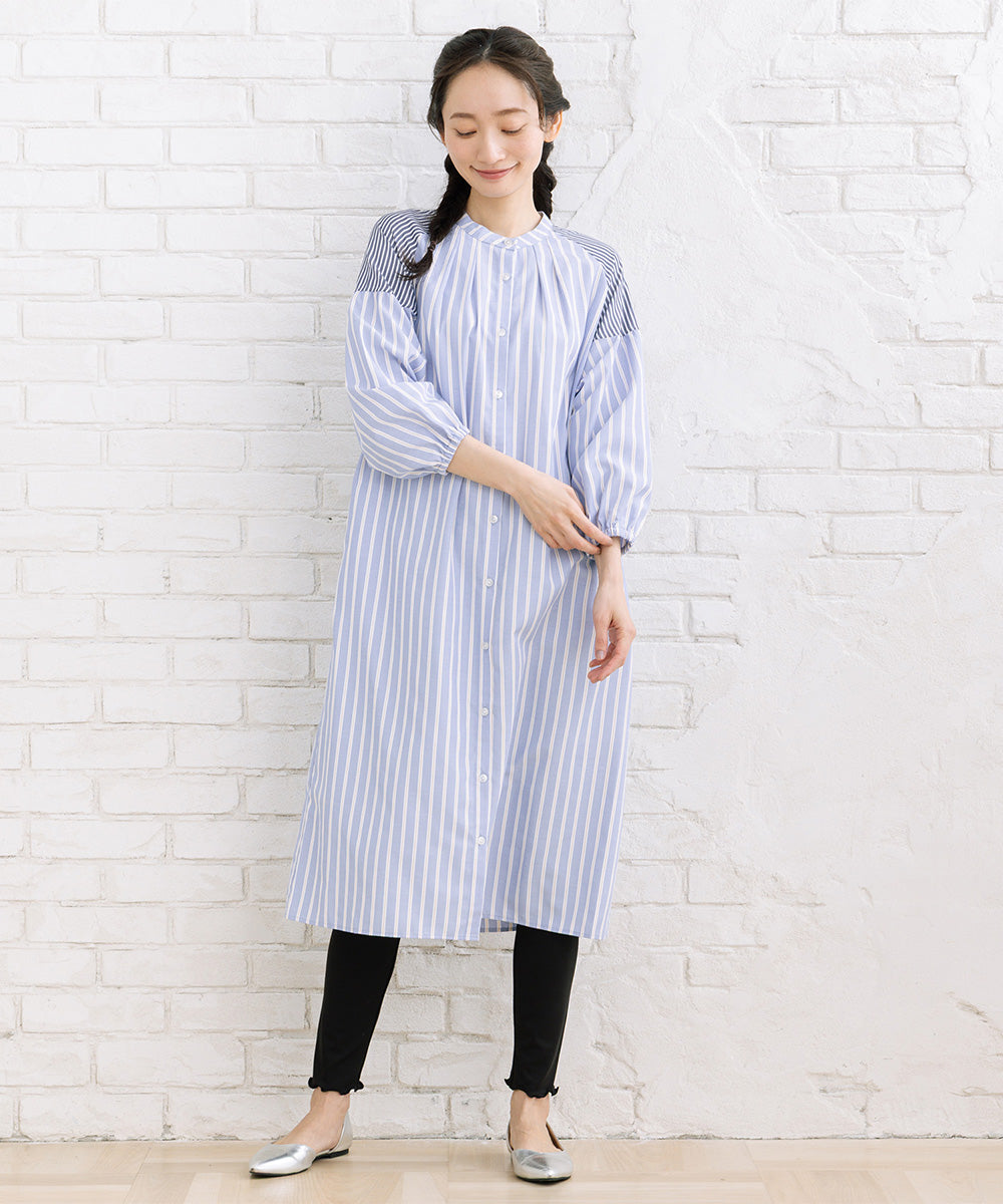 FONTLAB ストライプバンドカラーシャツワンピース