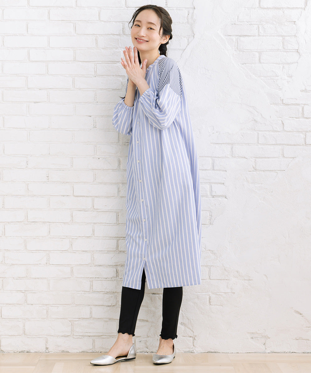 FONTLAB ストライプバンドカラーシャツワンピース