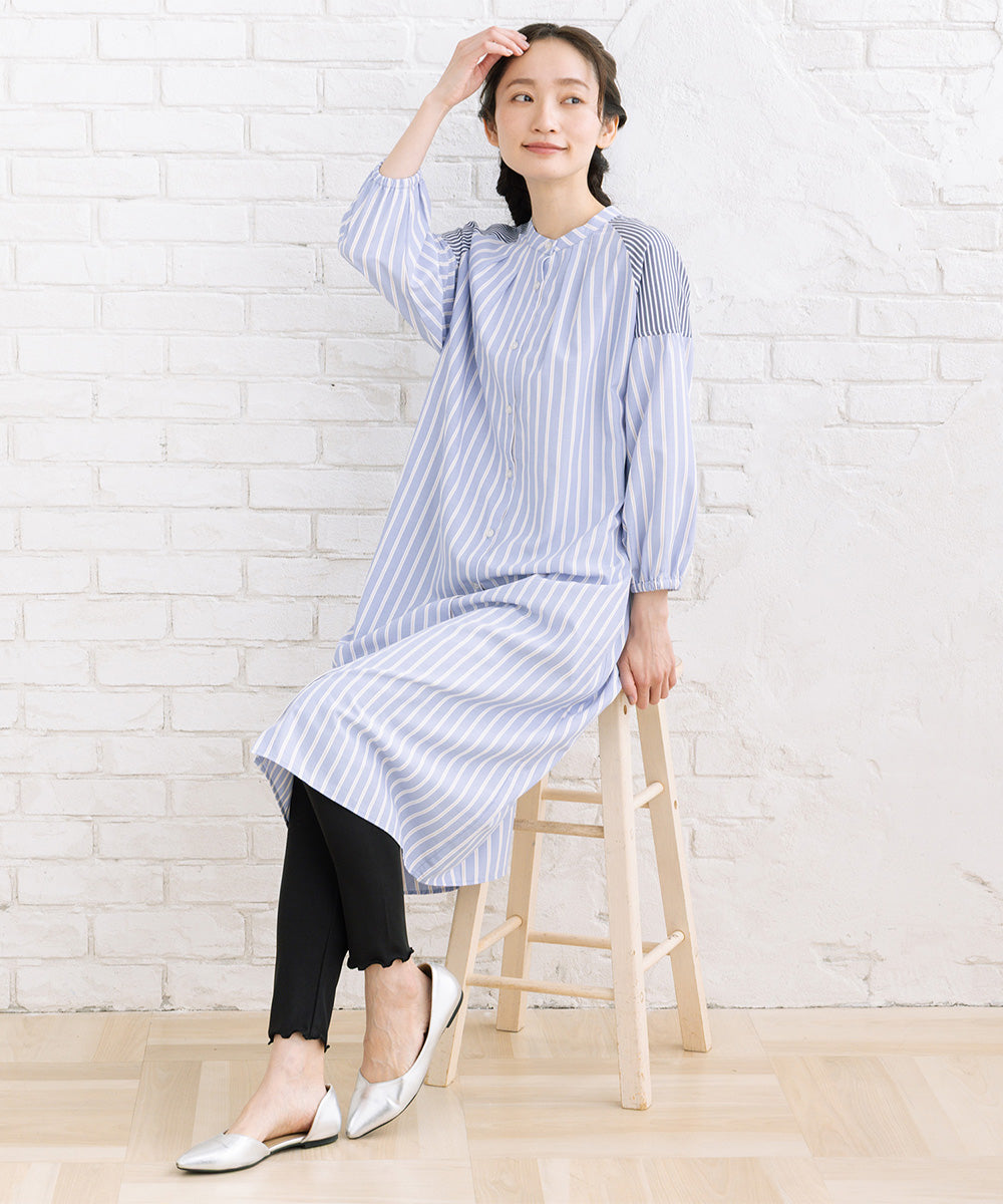 FONTLAB ストライプバンドカラーシャツワンピース