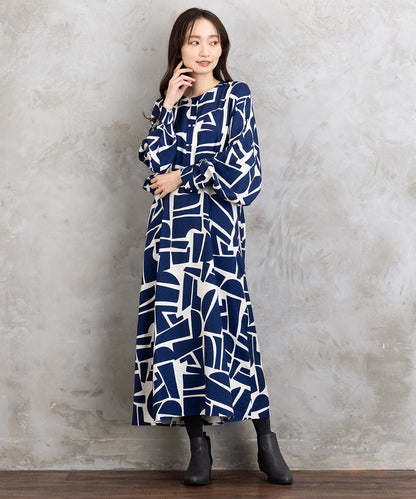 30-9668 b.young [リミサロ]ジオメトリックプリントワンピース