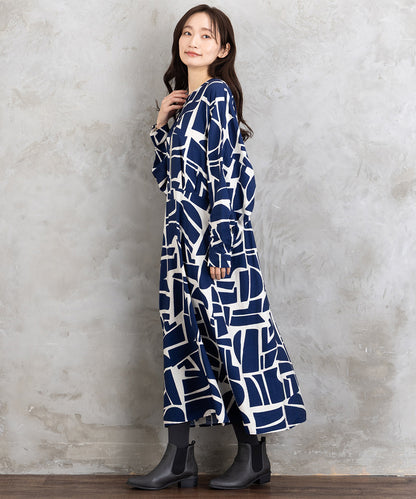 30-9668 b.young [リミサロ]ジオメトリックプリントワンピース