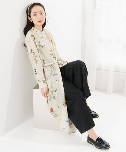 LIYOCA ボタニカルプリントデシンワンピース