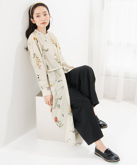 LIYOCA ボタニカルプリントデシンワンピース