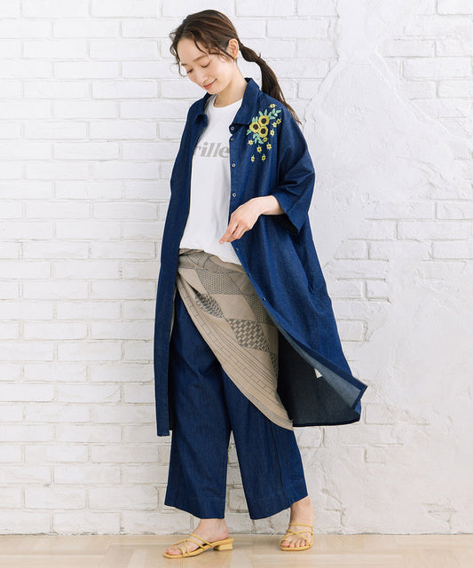 INDESIGN ワンポイントフラワーエンブロイダリーデニムワンピース