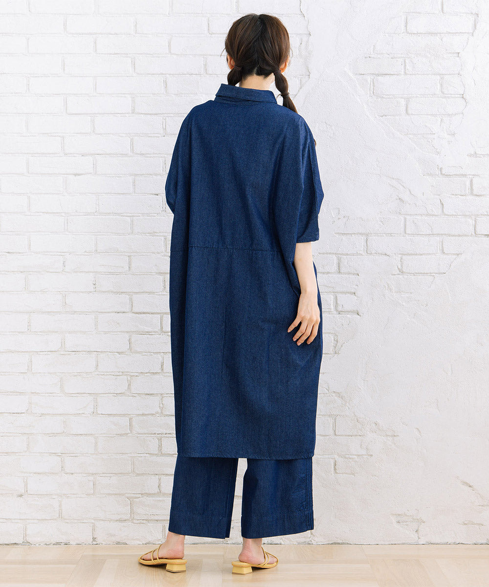 INDESIGN ワンポイントフラワーエンブロイダリーデニムワンピース