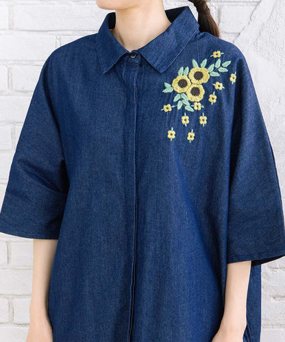 INDESIGN ワンポイントフラワーエンブロイダリーデニムワンピース