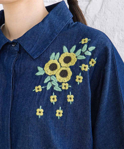 INDESIGN ワンポイントフラワーエンブロイダリーデニムワンピース