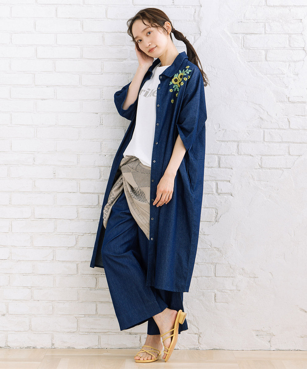 INDESIGN ワンポイントフラワーエンブロイダリーデニムワンピース