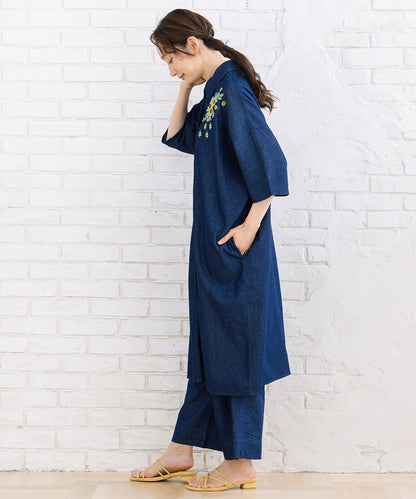 INDESIGN ワンポイントフラワーエンブロイダリーデニムワンピース