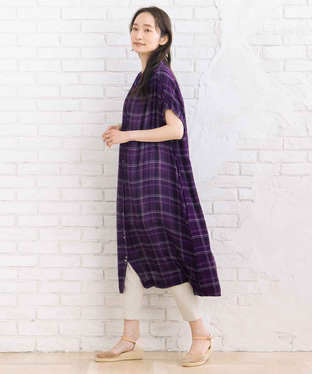 21号(6L～) INDESIGN シャーリングチェックワンピース【先行予約】