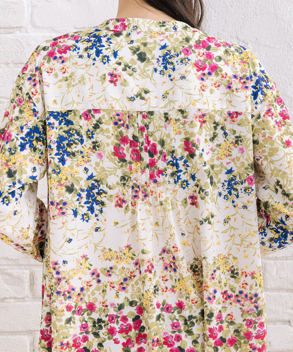 デシンフラワープリントピンタックワンピース