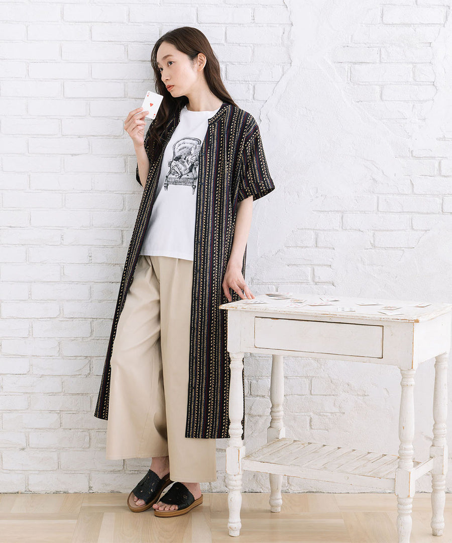 21号(6L～) 楊柳ストライプキーネックワンピース