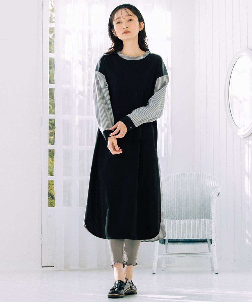 21号(6L～) FONTLAB ストライプコンビポンチワンピース