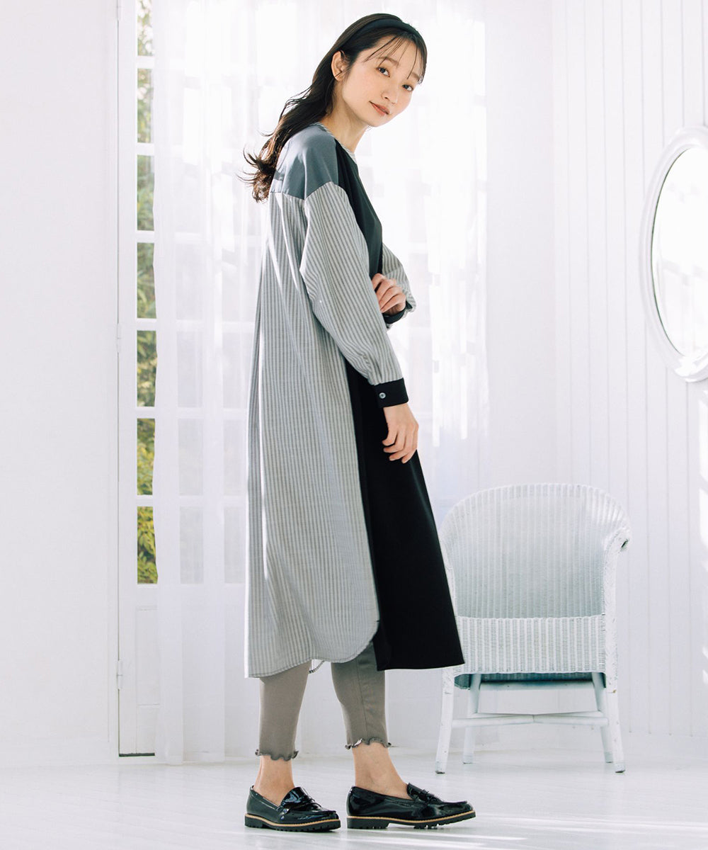 21号(6L～) FONTLAB ストライプコンビポンチワンピース