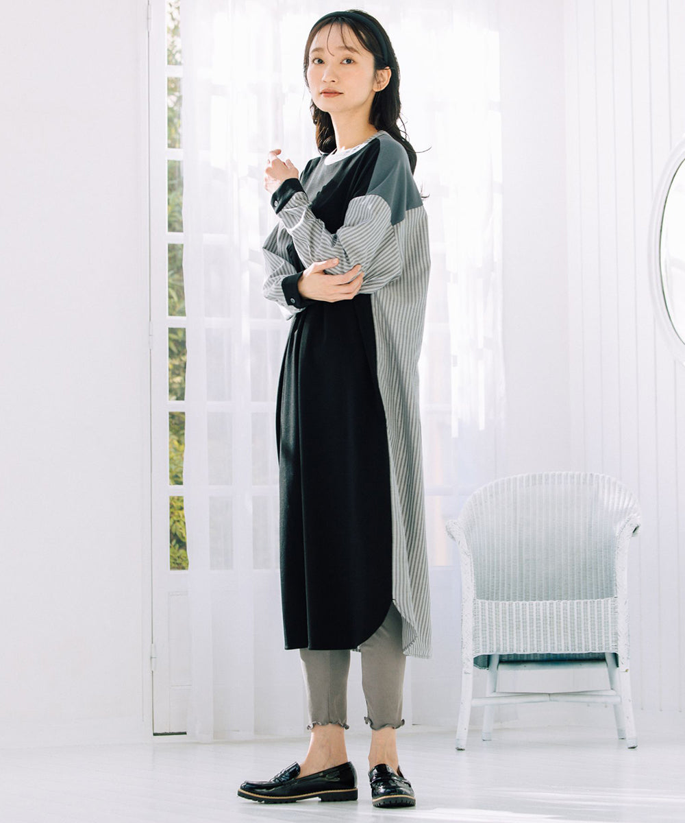 21号(6L～) FONTLAB ストライプコンビポンチワンピース