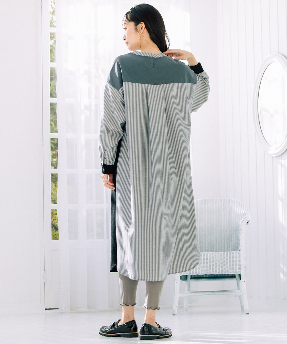 21号(6L～) FONTLAB ストライプコンビポンチワンピース