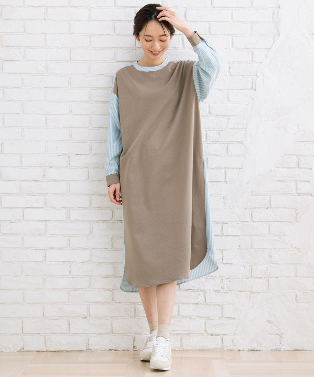 21号(6L～) FONTLAB ストライプコンビポンチワンピース