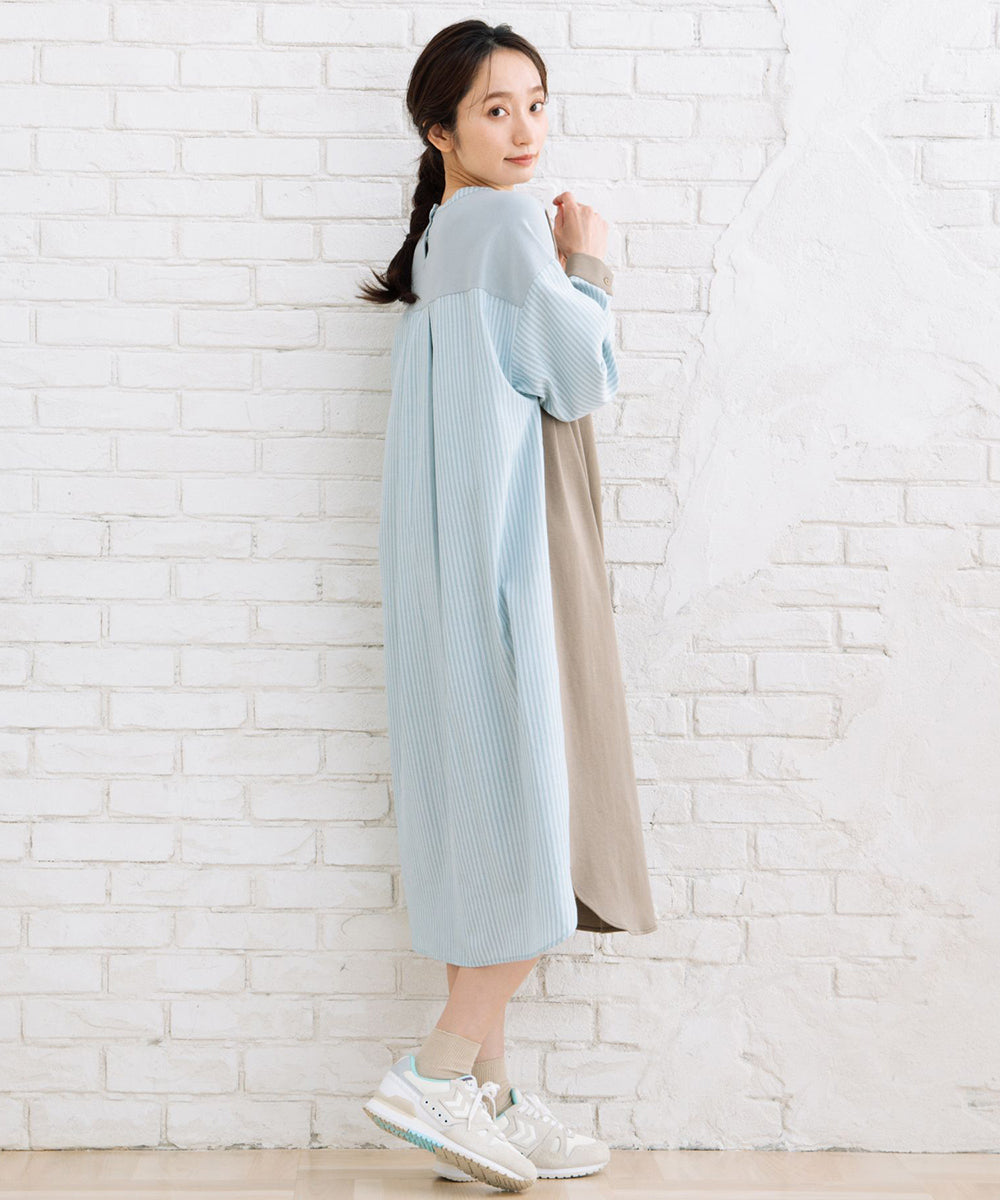 21号(6L～) FONTLAB ストライプコンビポンチワンピース