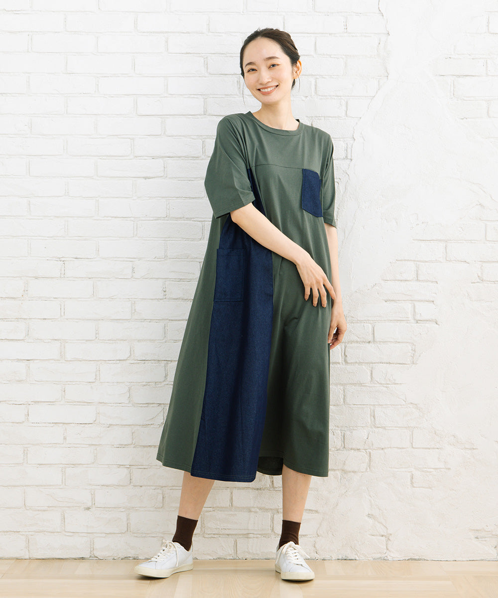 21号(6L～) FONTLAB ライトデニムドッキングワンピース