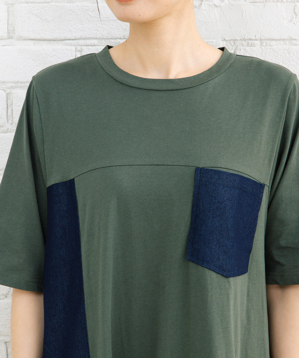 21号(6L～) FONTLAB ライトデニムドッキングワンピース