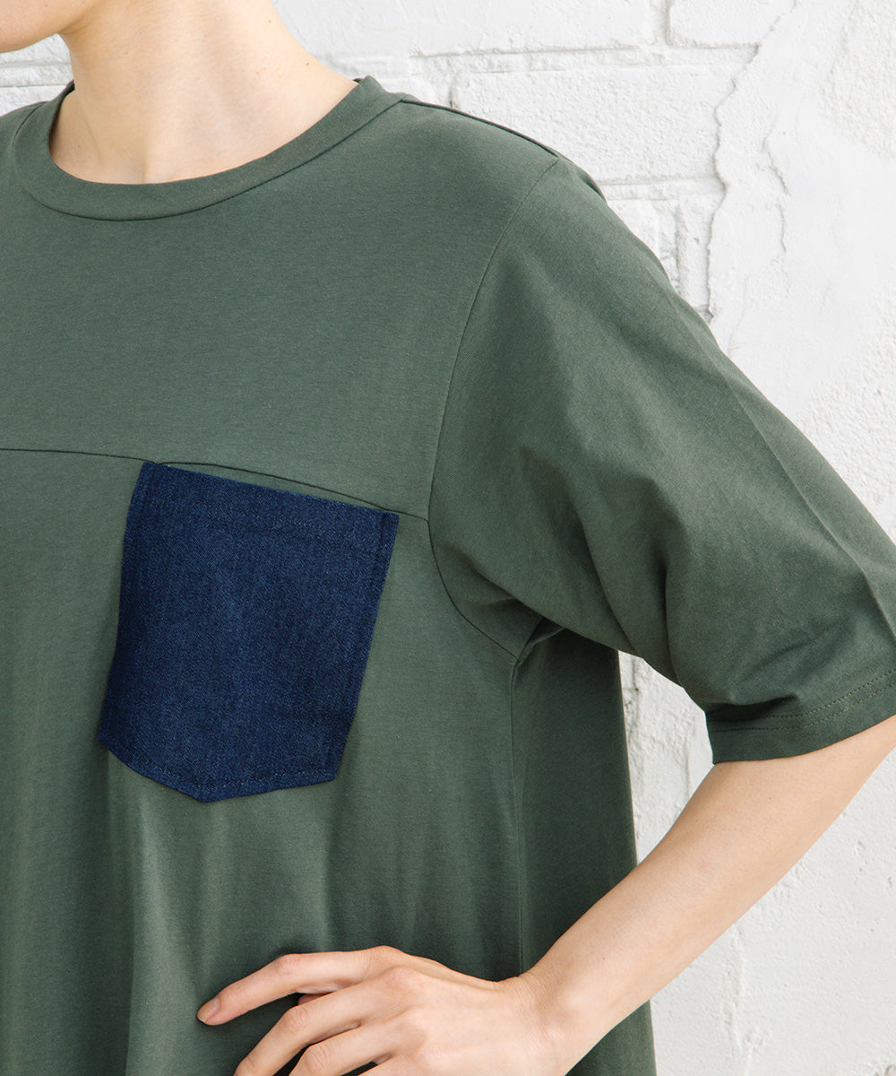 21号(6L～) FONTLAB ライトデニムドッキングワンピース