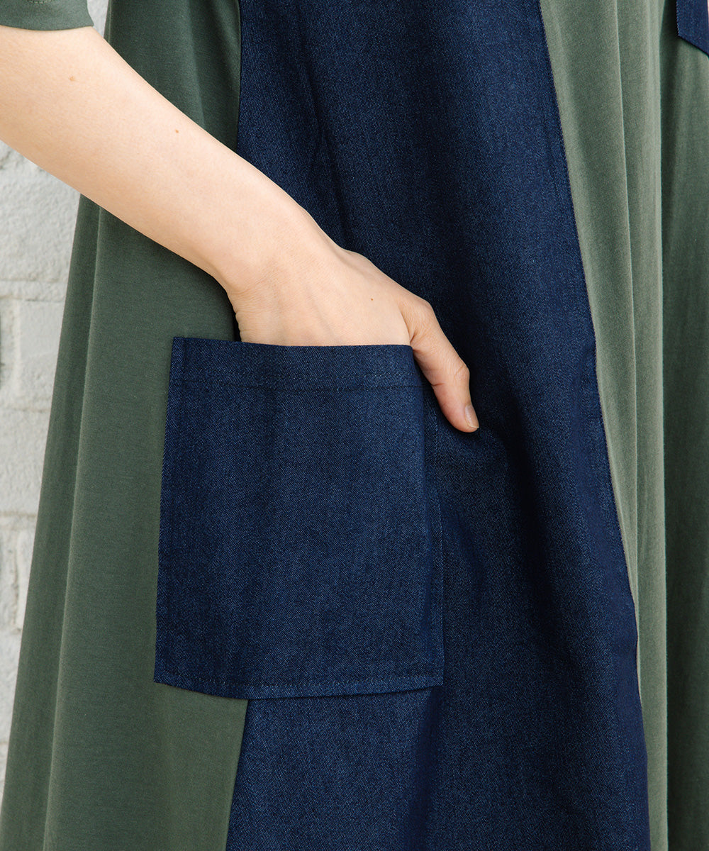 21号(6L～) FONTLAB ライトデニムドッキングワンピース