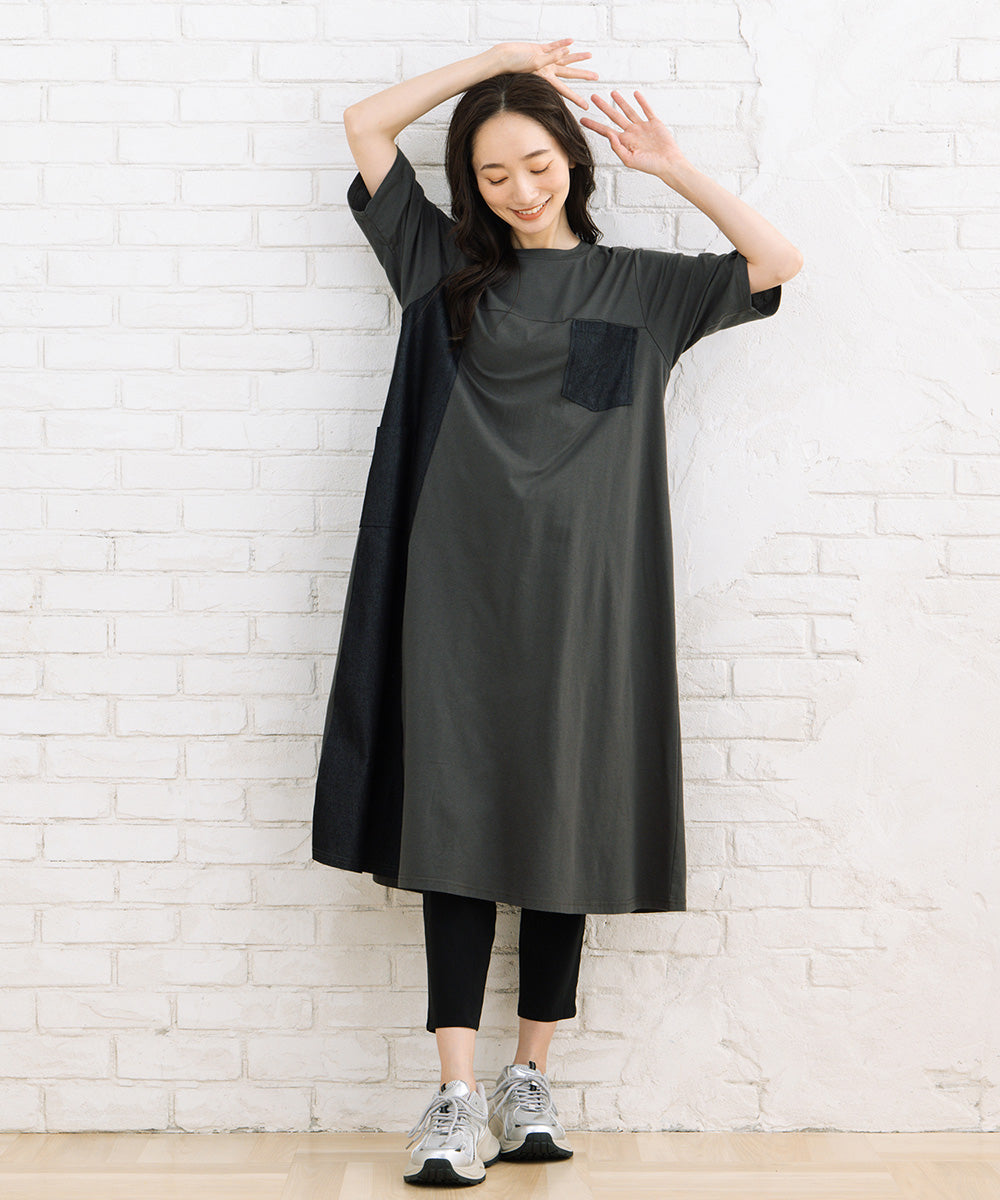 21号(6L～) FONTLAB ライトデニムドッキングワンピース