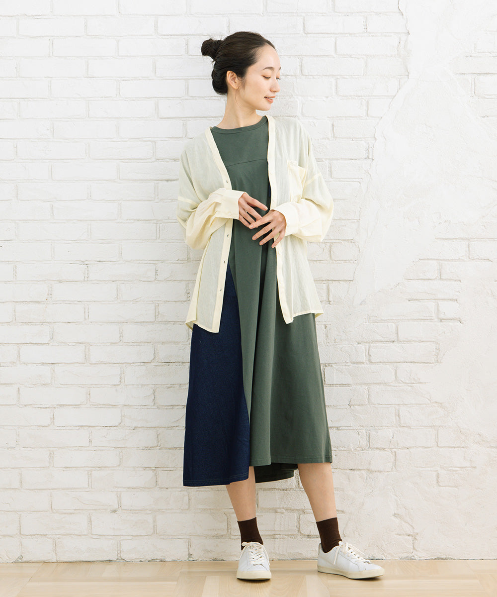 21号(6L～) FONTLAB ライトデニムドッキングワンピース