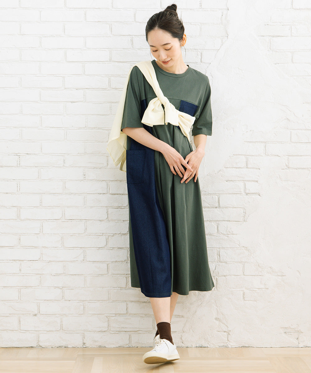 FONTLAB ライトデニムドッキングワンピース