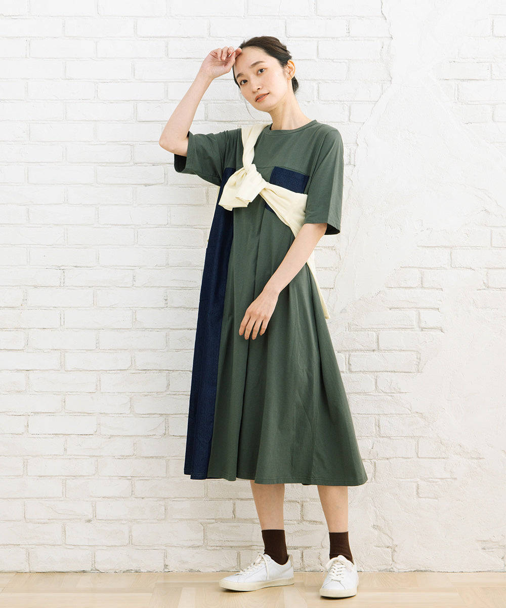 FONTLAB ライトデニムドッキングワンピース