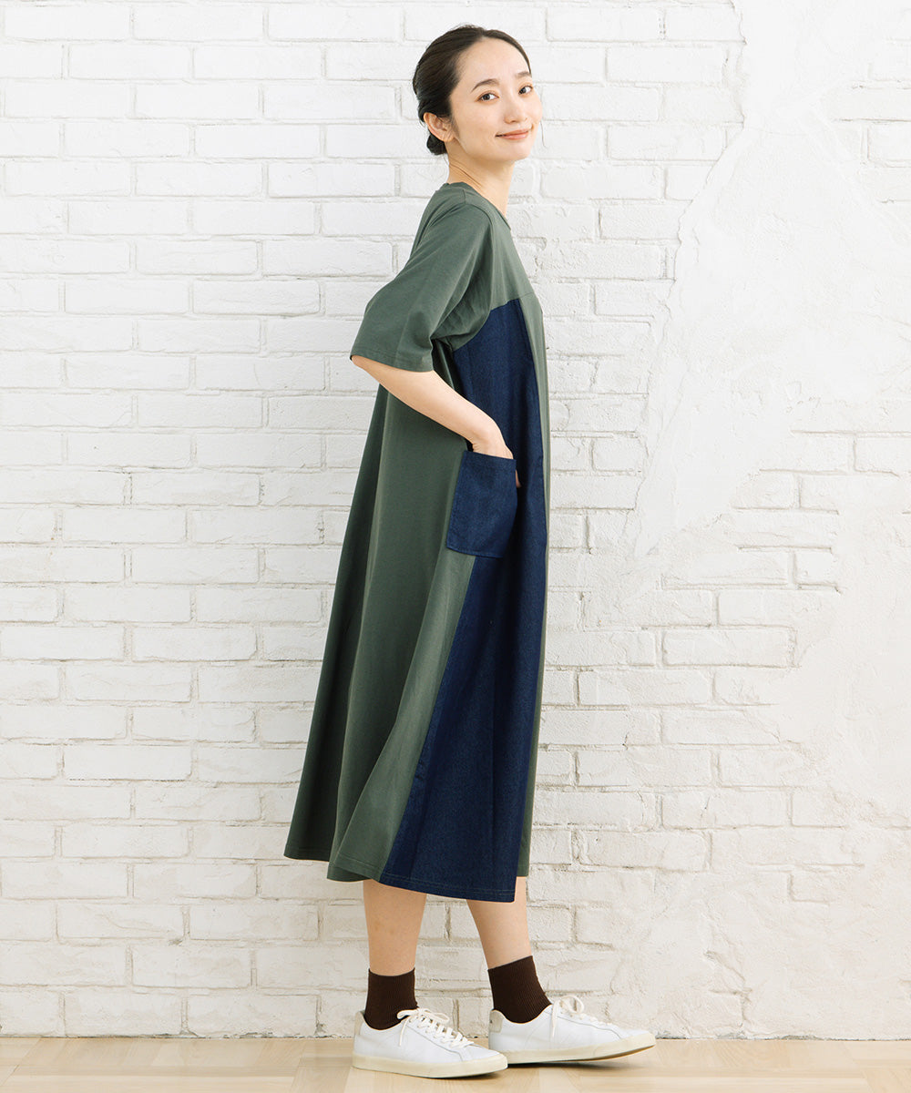 FONTLAB ライトデニムドッキングワンピース