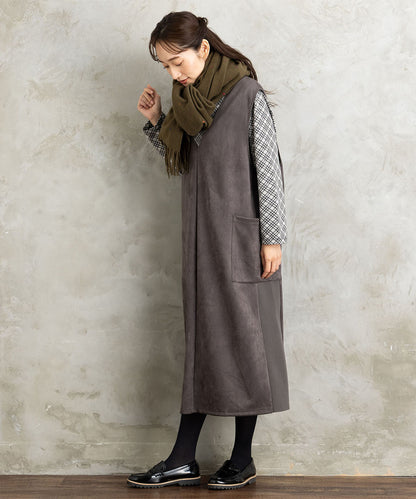 FONTLAB マシュマロスウェードVネックジャンパースカート