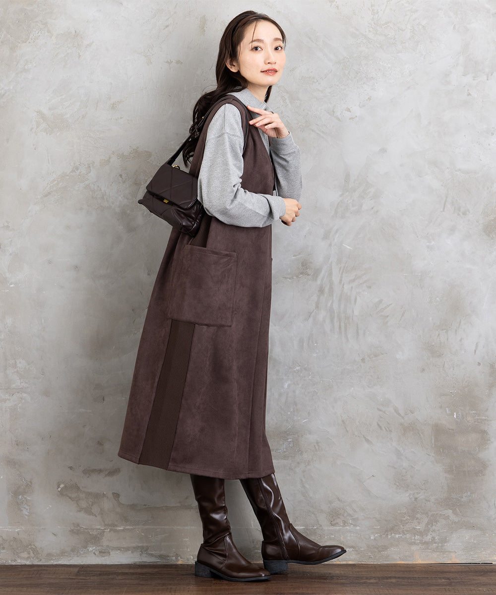 21号(6L～) FONTLAB マシュマロスウェードVネックジャンパースカート