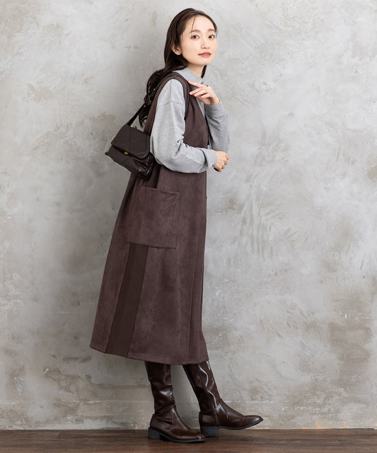 21号(6L～) FONTLAB マシュマロスウェードVネックジャンパースカート