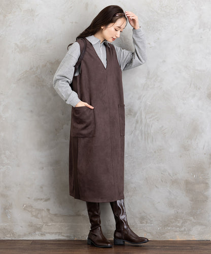 21号(6L～) FONTLAB マシュマロスウェードVネックジャンパースカート