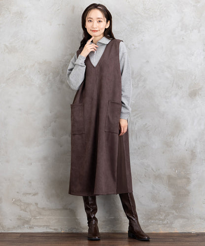 FONTLAB マシュマロスウェードVネックジャンパースカート