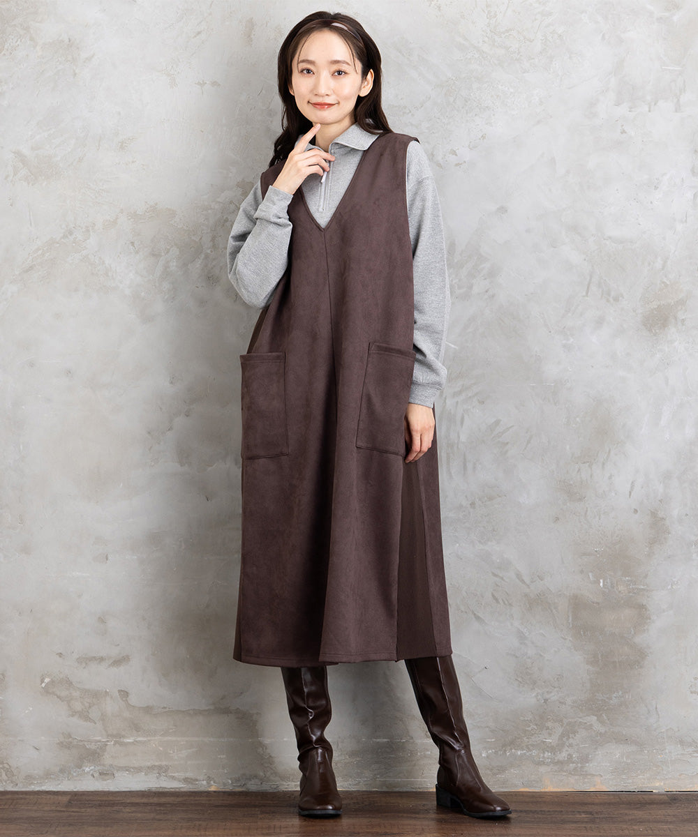 21号(6L～) FONTLAB マシュマロスウェードVネックジャンパースカート