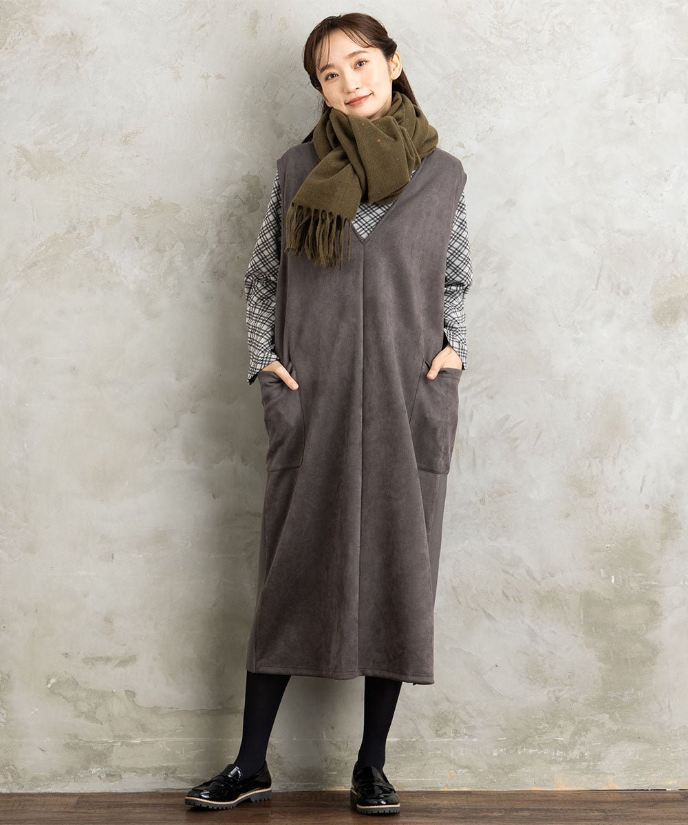 FONTLAB マシュマロスウェードVネックジャンパースカート