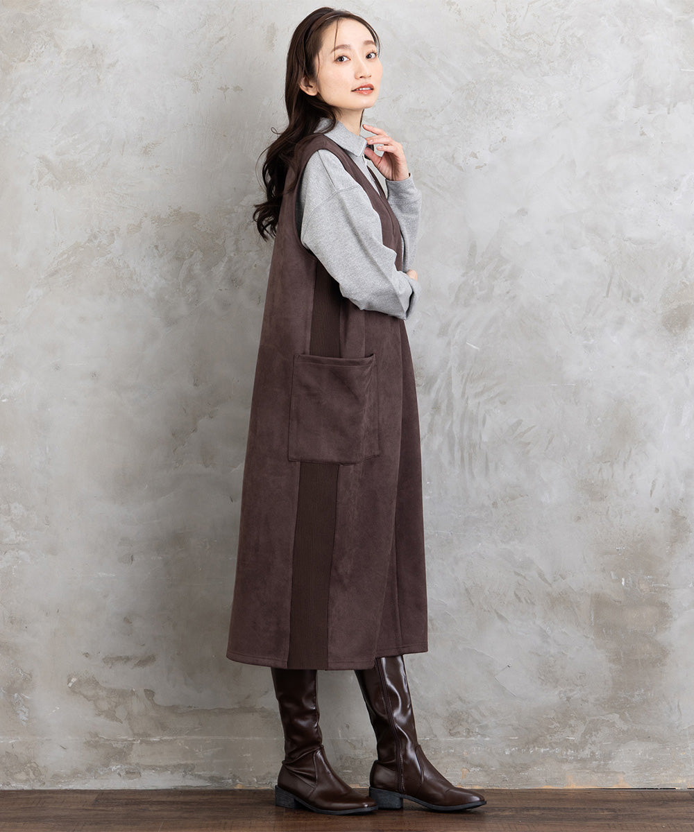 FONTLAB マシュマロスウェードVネックジャンパースカート