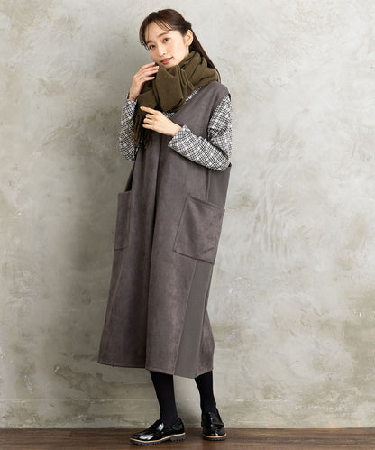 21号(6L～) FONTLAB マシュマロスウェードVネックジャンパースカート