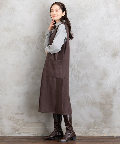 FONTLAB マシュマロスウェードVネックジャンパースカート